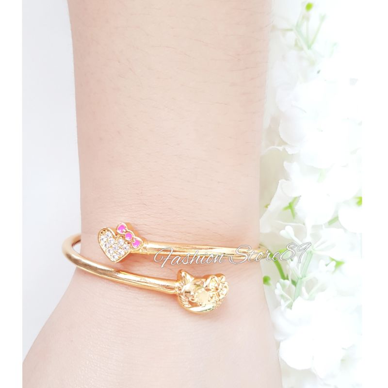 Gelang Bangle Flexibel Kitty Pita Pink perhiasan Xuping Yaxiya Lapis emas 18k bangle free size elastis