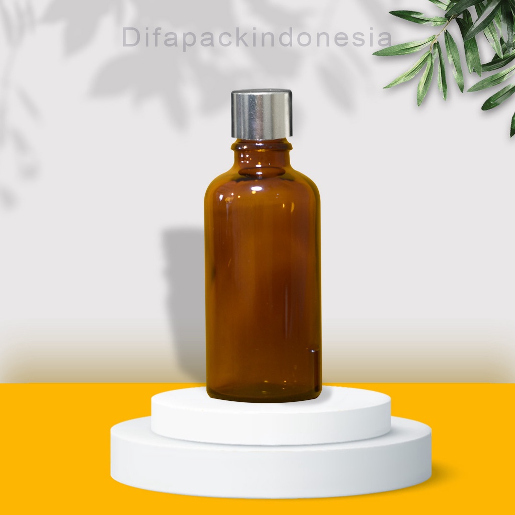 Botol kaca 50ml ulir silver body coklat