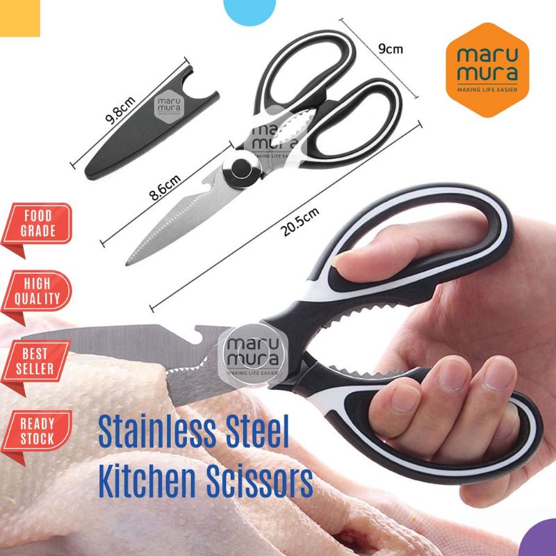 Marumura Kitchen Scissors Stainless Steel | Gunting Dapur Serbaguna Multifungsi