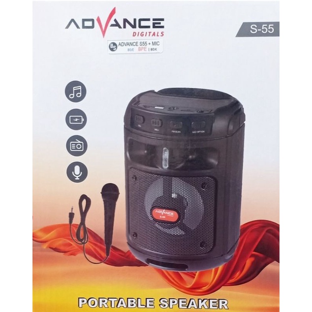 Speaker aktif Bluetooth Advance S55 bonus mic/Salon Aktif  Portable Radio Fm/Speaker Wireless tabung