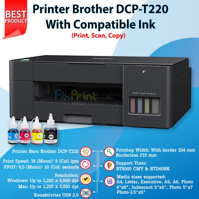 Printer Ink Tank Brother DCP-T220 DCP T220 Original Tinta D60Bk BT5000