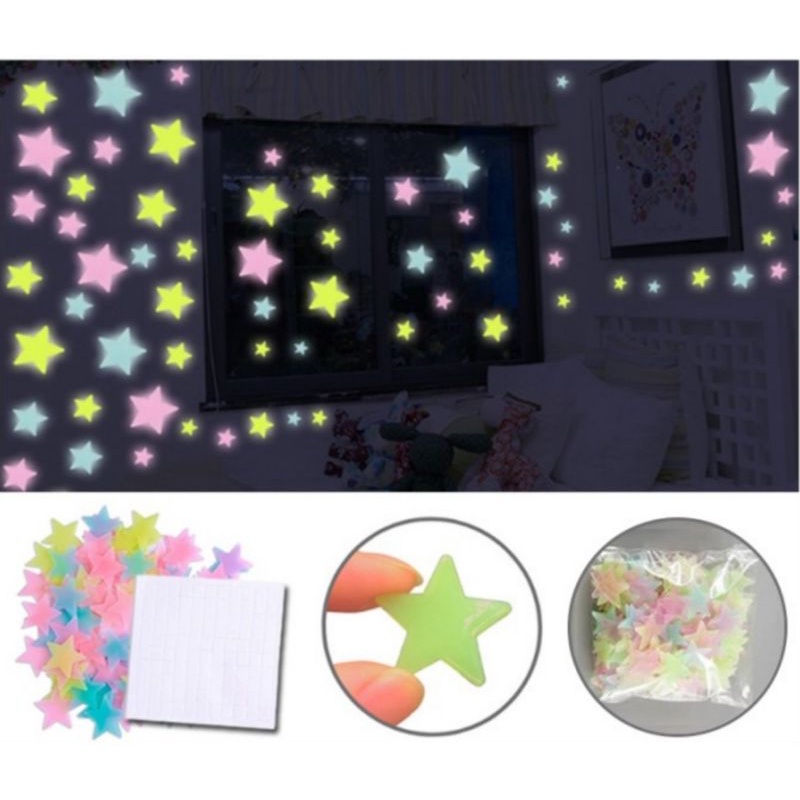 stiker bintang sticker hiasan dinding isi 100 pcs wall sticker glow hiasan kamar anak