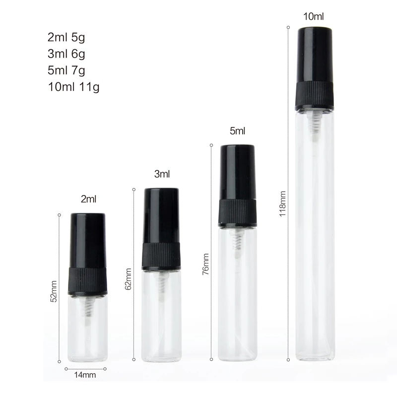 5pcs/pack 2ML 3ML 5ML 10ML Black Clear Mini Perfume Glass Bottle