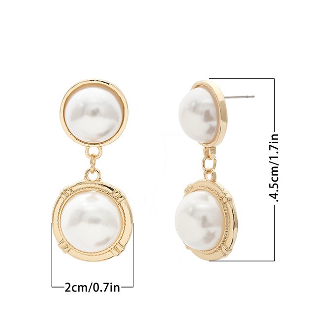 LRC Anting Tusuk Fashion Two Asian Gold Drop Shape 1518 Geometric Pearl Earrings F64088