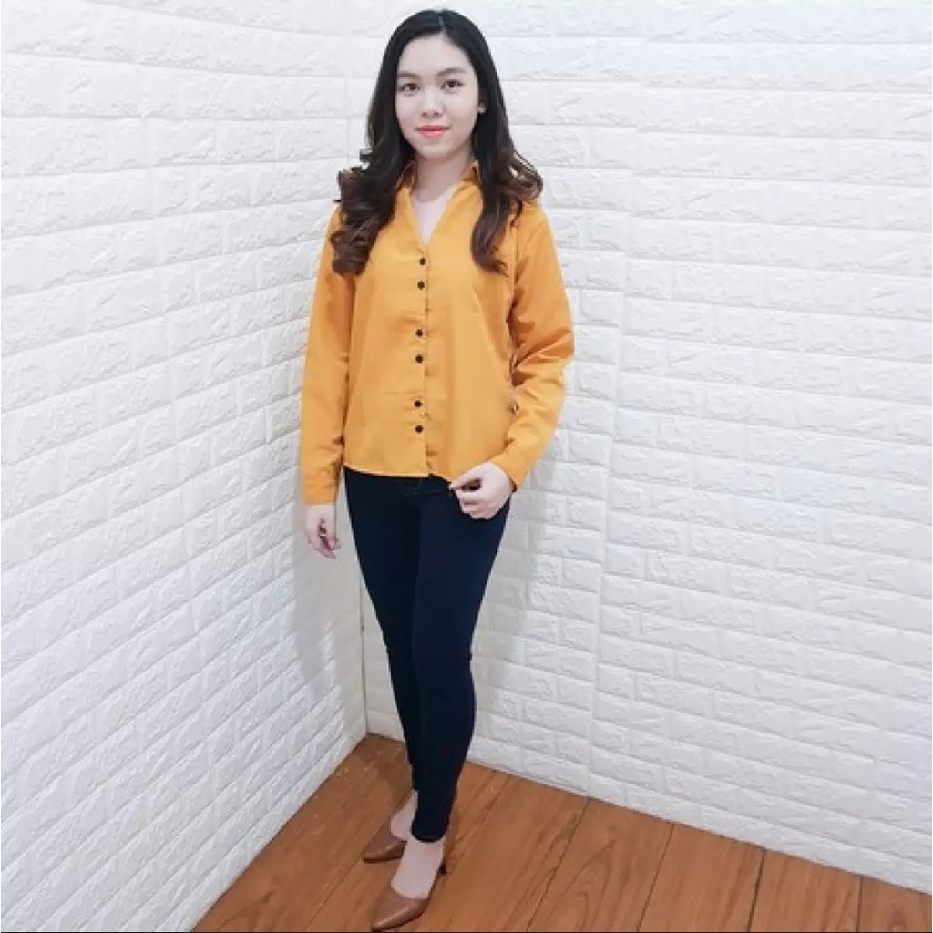 KEMEJA WANITA POLOS CAROL SHIRT BAHAN TEBAL-1