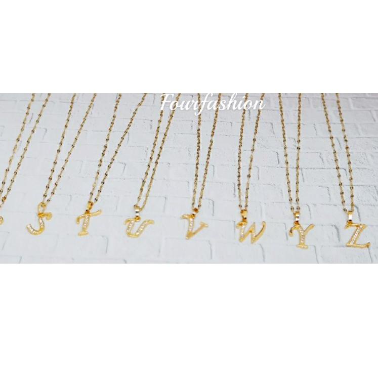 JOR.10Jn22w | Kalung Titanium Liontin Huruf Xuping Lapis Emas