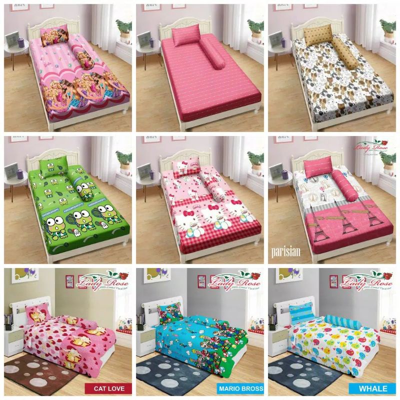 Lady Rose - Sprei Super Single Uk 100x200 Tinggi 20 Motif Terlaris Nemo Little Pony  Parisian