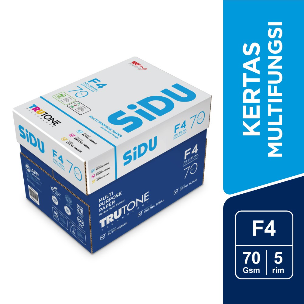

SiDU Kertas Fotocopy 70 GSM F4 - 1 Boks = 5 Rim