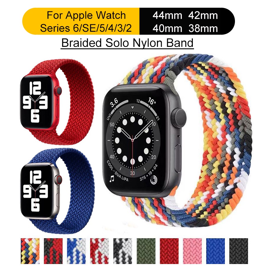 Strap NYLON BRAIDED SOLO LOOP  Tali Elastis Adjustabl iwatch Series SE 6 5 4 40mm 44mm / Strap Smartwatch T500 / U78 Plus / T600S / W46 / W46 / FT50 / F10 Tali Jam Colorfull Series 1/2/3/4 38mm 40mm 42mm 44mm / Solo Braided Loop Strap Nylon Elastic Apple