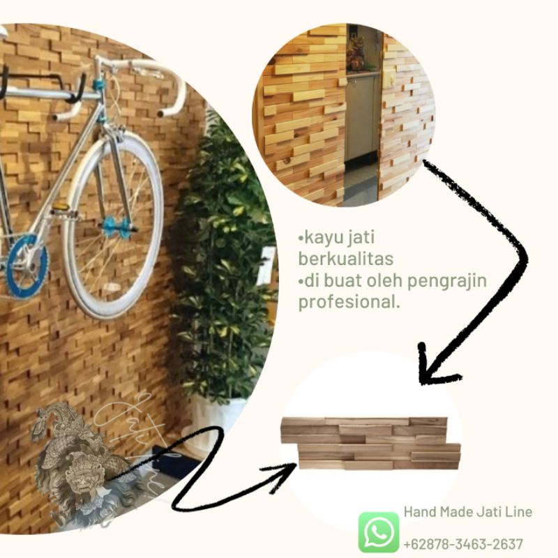 Panel Kayu.Wallpaper Dinding.Wall Panels 100% Kayu Jati (wallpaper 3D).Produksi Jati Line