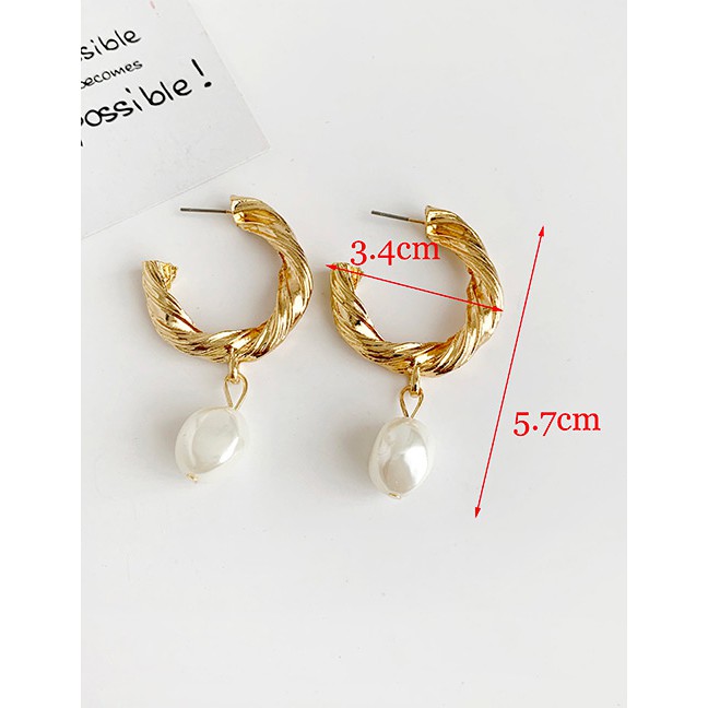 LRC Anting Tusuk Fashion Silver Alloy Pearl Circle Earrings D09596