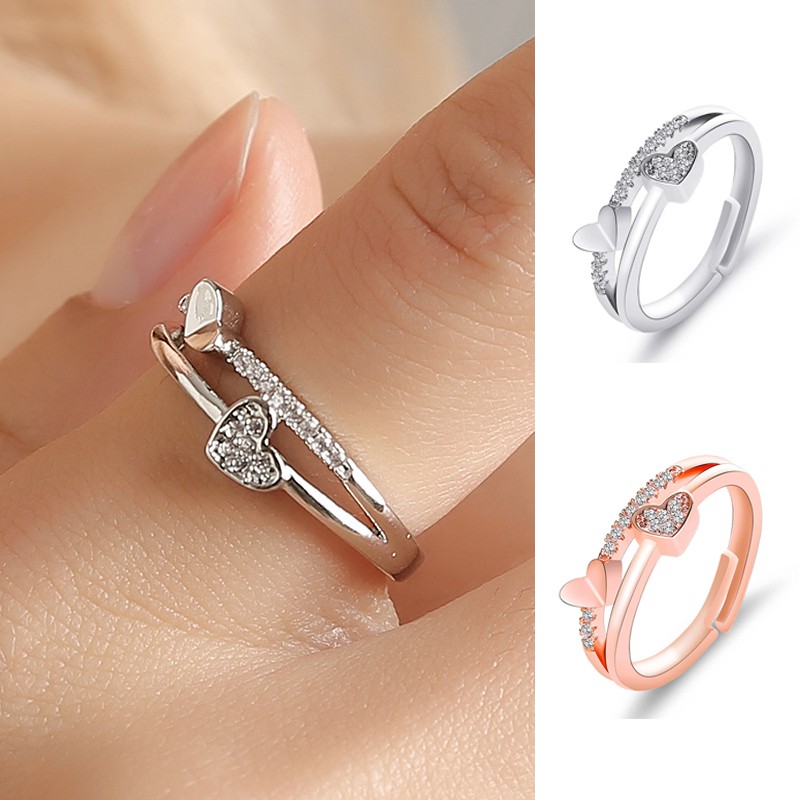 Cincin Perhiasan kreatif baru berbentuk hati temperamen perempuan membuka cincin disesuaikan grosir