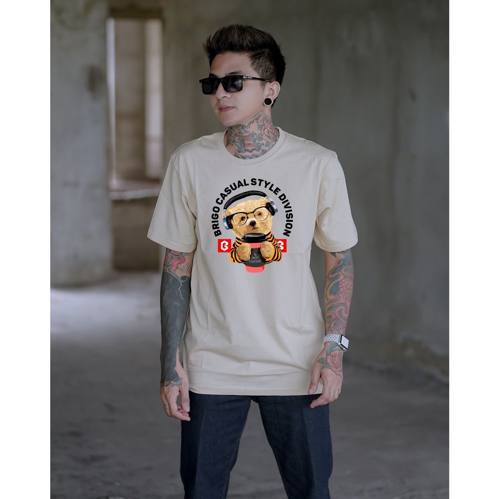 Kaos Distro BRIGO Beruang Hot Coffee || BRIGO Kaos Lengan Pendek Bear Hot Coffee || Kaos Katun Combed M-XL ( Pria &amp; Wanita )