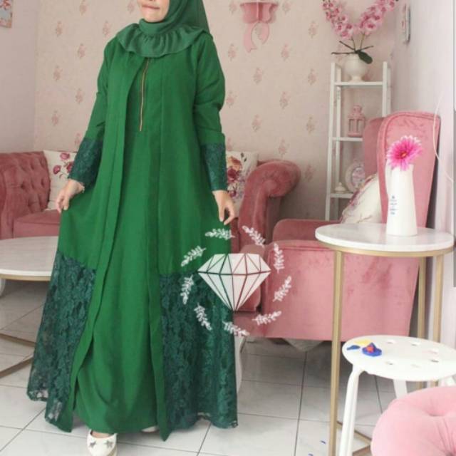 Gamis pesta busui brokat variasi layer rompi nempel muslim perempuan hijabers Zahra