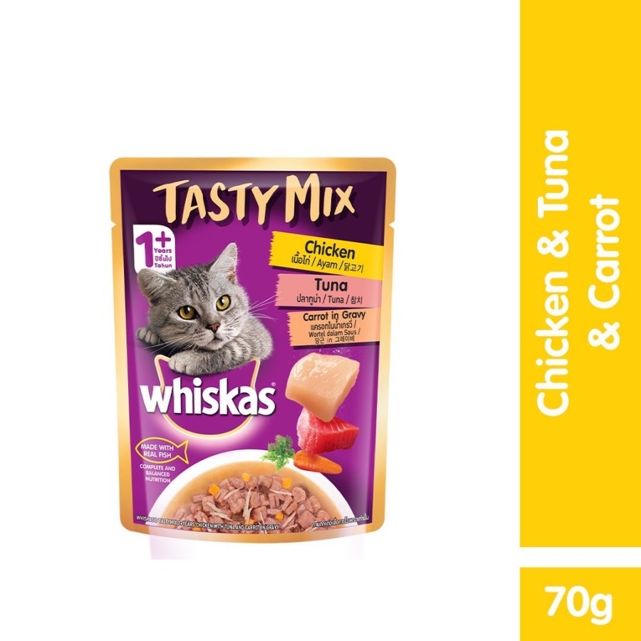 Whiskas Tasty Mix Rasa 70gr - Chicken Tuna Carrot In Gravy