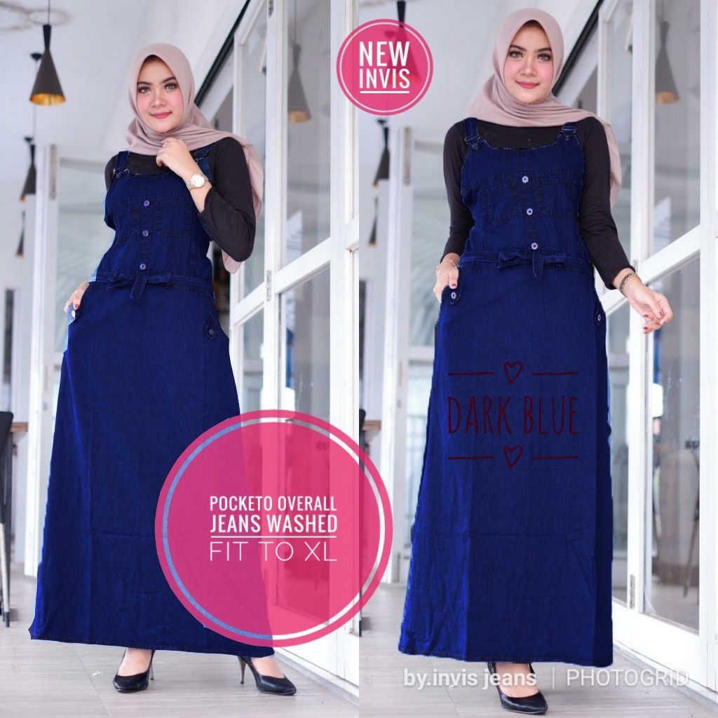 Baju Gamis Jeans Terbaru Pocketo Model Gamis Kodok Denim Jumbo Termurah Terlaris