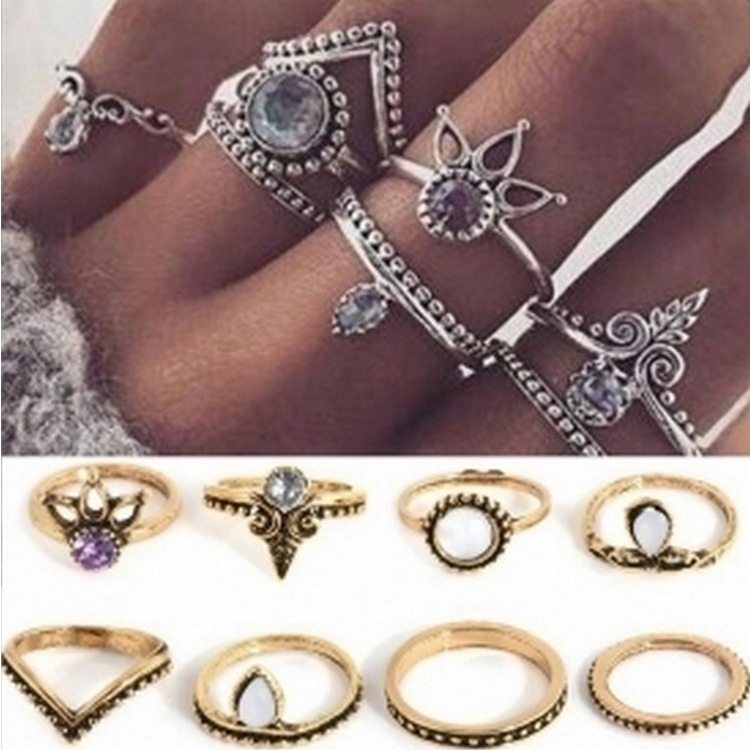 Eropa dan Amerika retro Crown Berlian 8-piece set cincin ekor cincin pasangan BARU hadiah