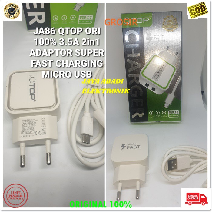 J86 ORIGINAL QTOP 3.5A ADAPTOR 2 USB SUPER FAST CHARGING TRAVEL ADAPTOR MICRO USB FLASH CHARGE QUICK MULTI adaptor hp micro usb cas casan super fast charging travel charger flash charge quick qualcomm adapter adaptive watt w kabel data androit handphone q