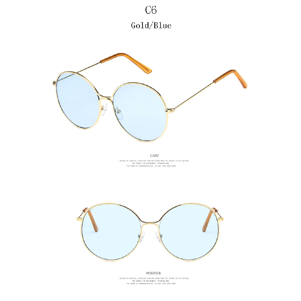 Kacamata Hitam Wanita Model Retro Frame Bulat Besar Bahan Metal