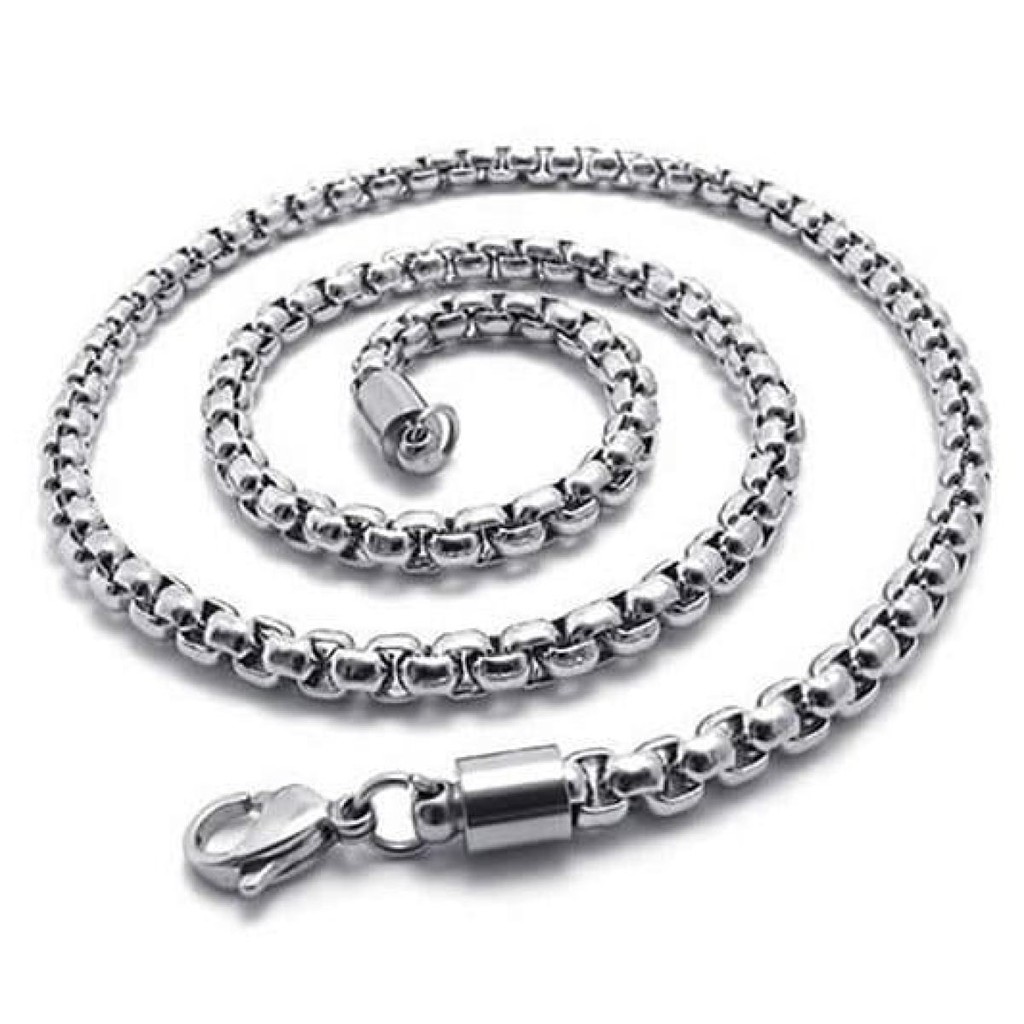 Kalung Titanium Stainless Steel Kotak Silver