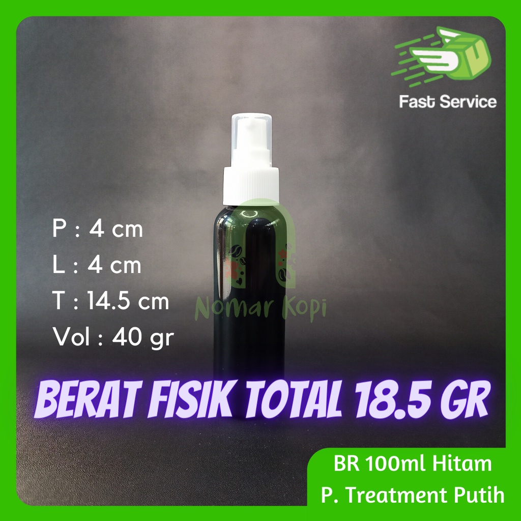 BOTOL HITAM 100ML BR PUMP TREATMENT PET TEBAL SERUM KOSMETIK