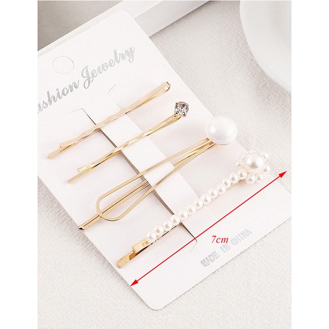 LRC Jepit Rambut Fashion Gold Pearl Hair Clip Set Y61527