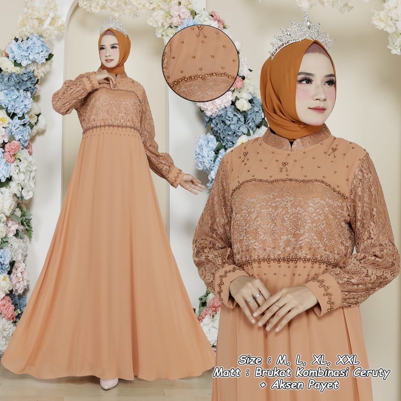 REALPICT - GAMIS ANELDA DRESS - DRESS PESTA MEWAH - GAMIS BROKAT MIX CERUTY - DRESS PESTA - GAMIS ME