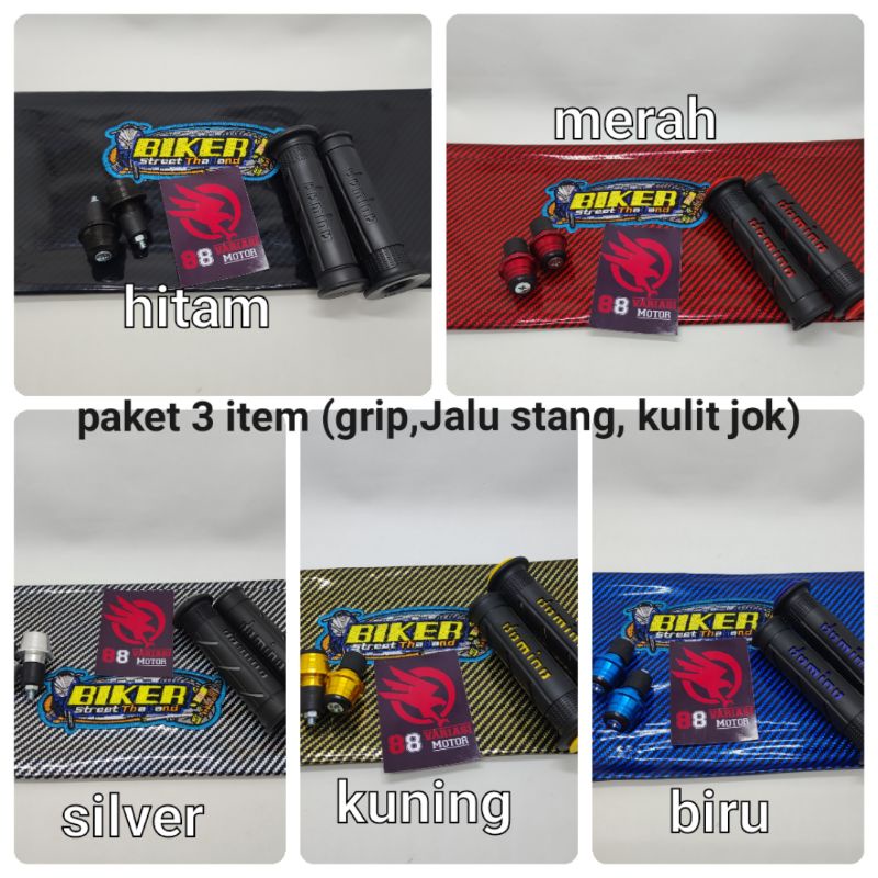 Paket Promo 3 Barang - Kulit Jok Karbon Thailand + Jalu As Roda Buah Naga Depan dan Jalu Stang Matic Universal