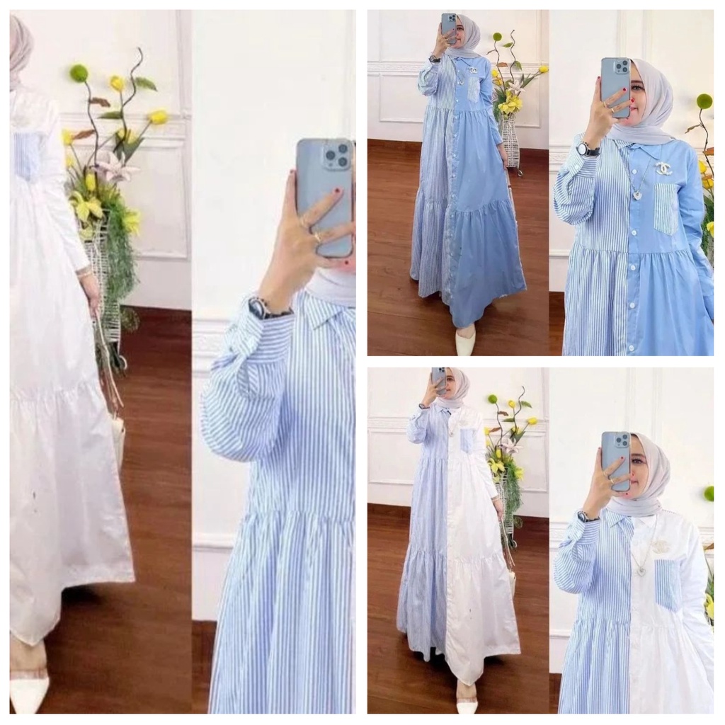 Dress Garis Garis / Belvina Dress / Dress Salur / Dress Katun / Dress Terbaru / Dress Terlaris / Dress kekinian /Dress Muslim / Dress Muslim Terbaru / Dress Muslim Busui / Dress Casual