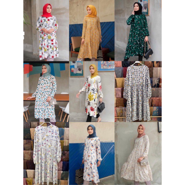 PAKAIAN WANITA TUNIK STYLE KEKINIAN BARU / Tunic Summer Mylady Hijab tunik kaktus abu hijau