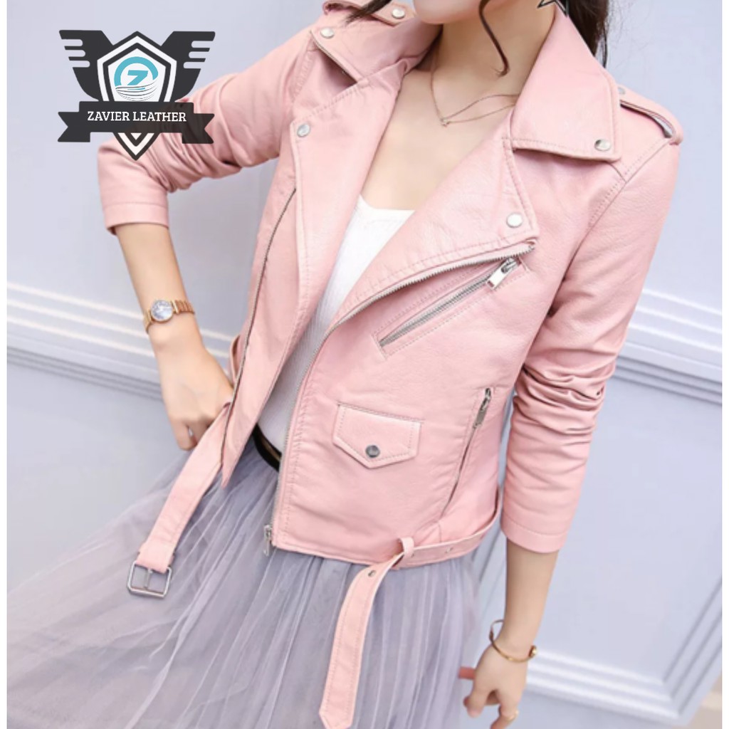 jaket kullit sintetis wanita pink baby jaket motor semi kulit