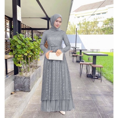 Baju Gamis Wanita Remaja Pesta Lebaran Kekinian Terbaru 2021 2022 / Maxi Hasanah Bahan Brokat Syari Trendy COD