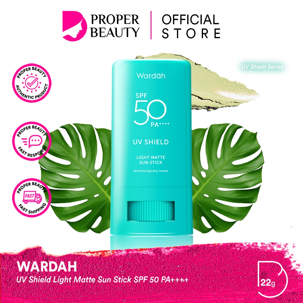 WARDAH UV Shield Light Matte Sun Stick SPF 50 PA++++ Indonesia / Sunblock Wajah 22g / Sunscreen Care Sunblock Tabir Surya UVA UVB Blue Light Protection Protector Protect Pelindung Sinar Matahari Kulit Tubuh / Gel Serum Cream Lotion / Skincare Face Series
