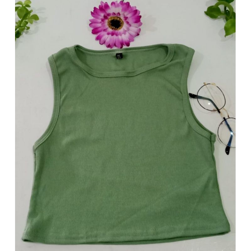 clara crop rib tank top by atc // real pic-green