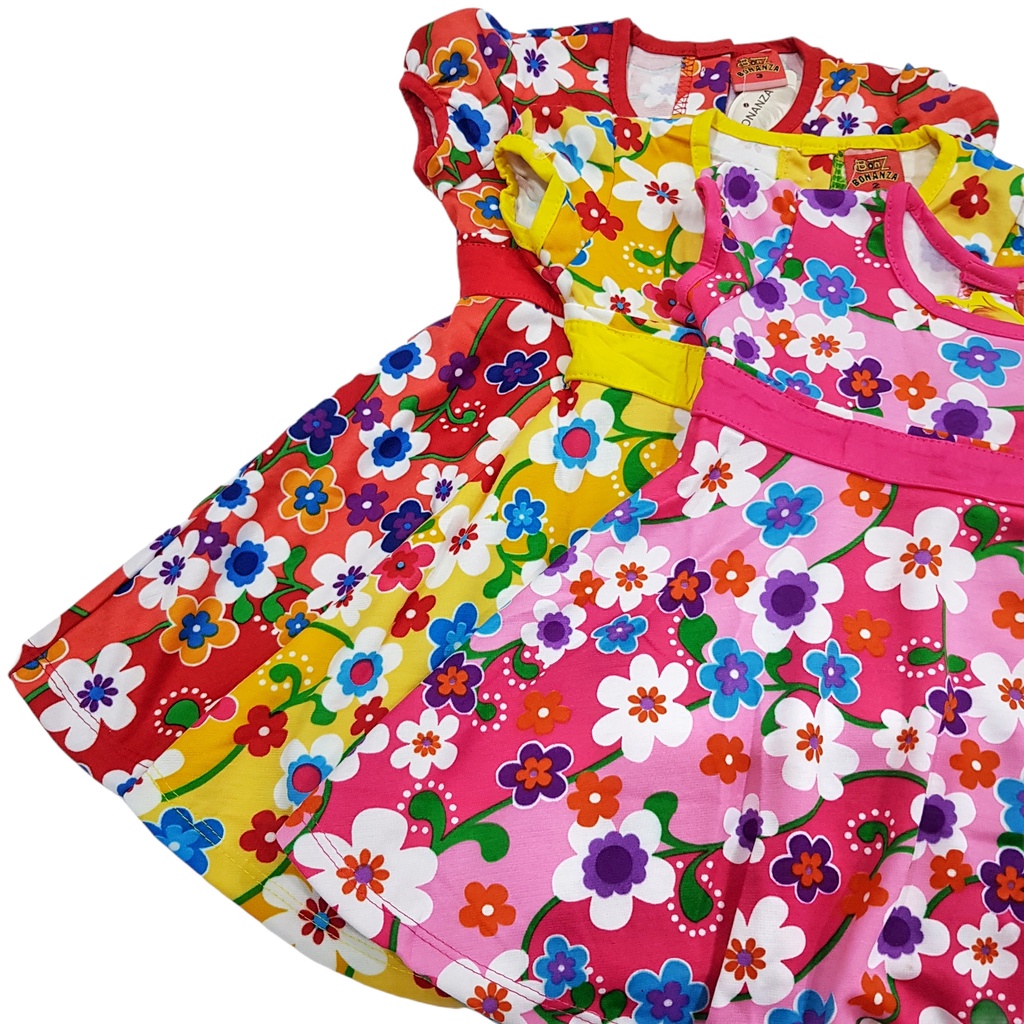 DRESS FASHION ANAK PEREMPUAN BAHAN KAOS MOTIF BIG FLOWERS 1-5 TAHUN NEW