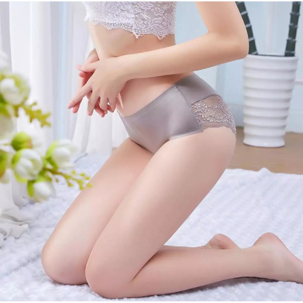 - BISA COD - PREMIUM QUALITY Celana Dalam Wanita Women Panties Renda Lace Sutra Silk Seamless Sexy