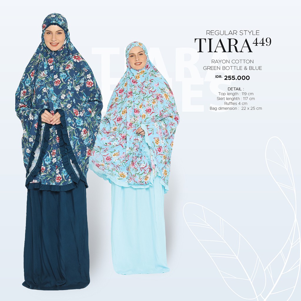 Mukena Tatuis Tiara 449 Katun Rayon Motif Bunga Ungu Purple Putih Broken White Hijau Biru Ori Cantik