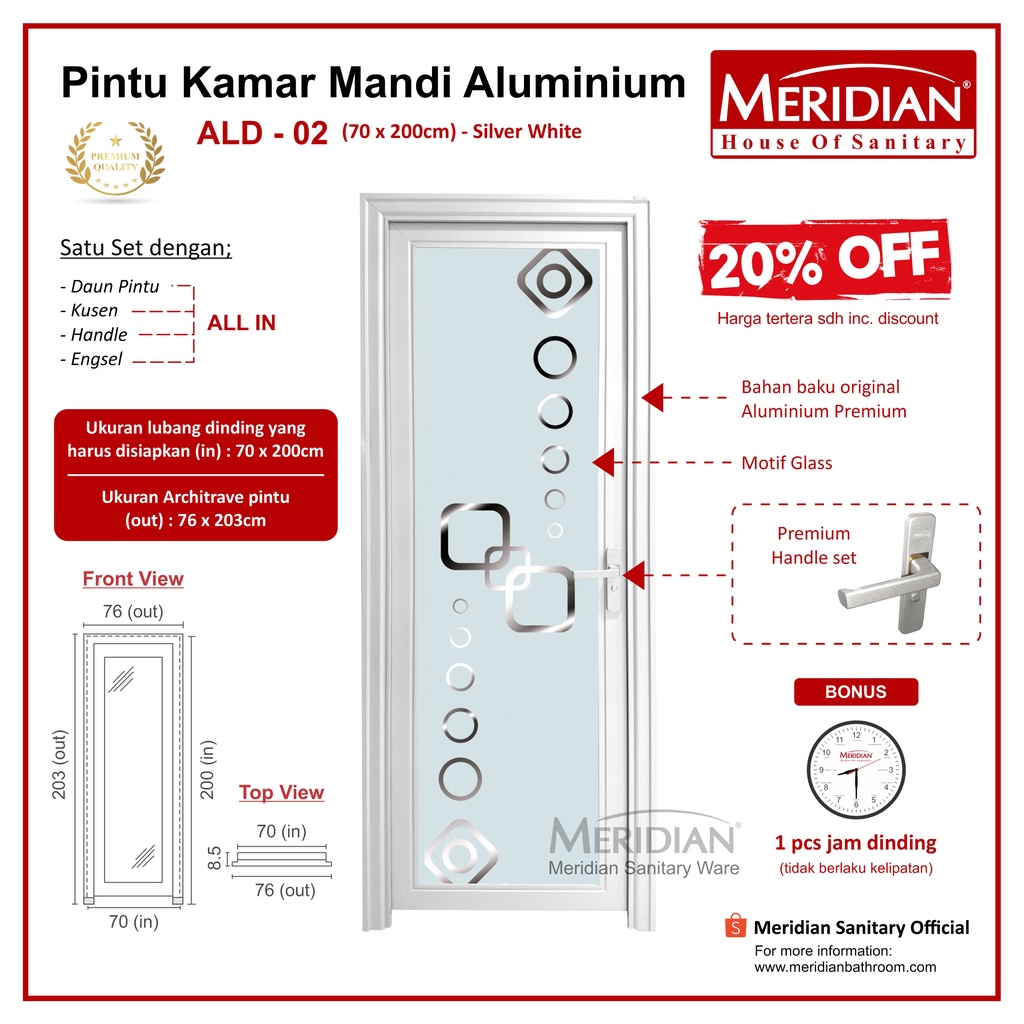 Pintu Aluminium Kamar Mandi MERIDIAN - ALD 02