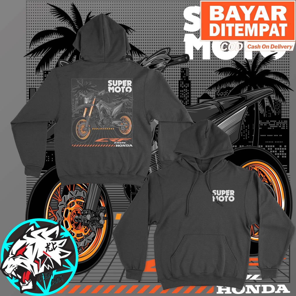 JAKET HOODIE HONDA CRF 150L SUPERMOTO BLACK SERIES BIG SIZE JUMBO HOODIE CRF150 PRIA WANITA