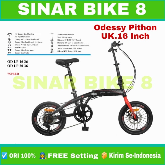 Sepeda Lipat Ukuran 16 Inch ODESSY PHYTON LP-2036 7 Speed Rem Double Cakram