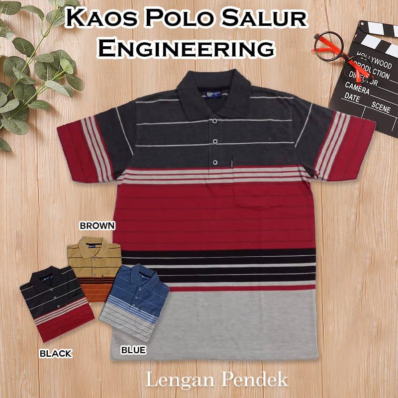 Noveli wear - Kaos kerah pria dewasa motip salur stripe saku lengan pendek 7880