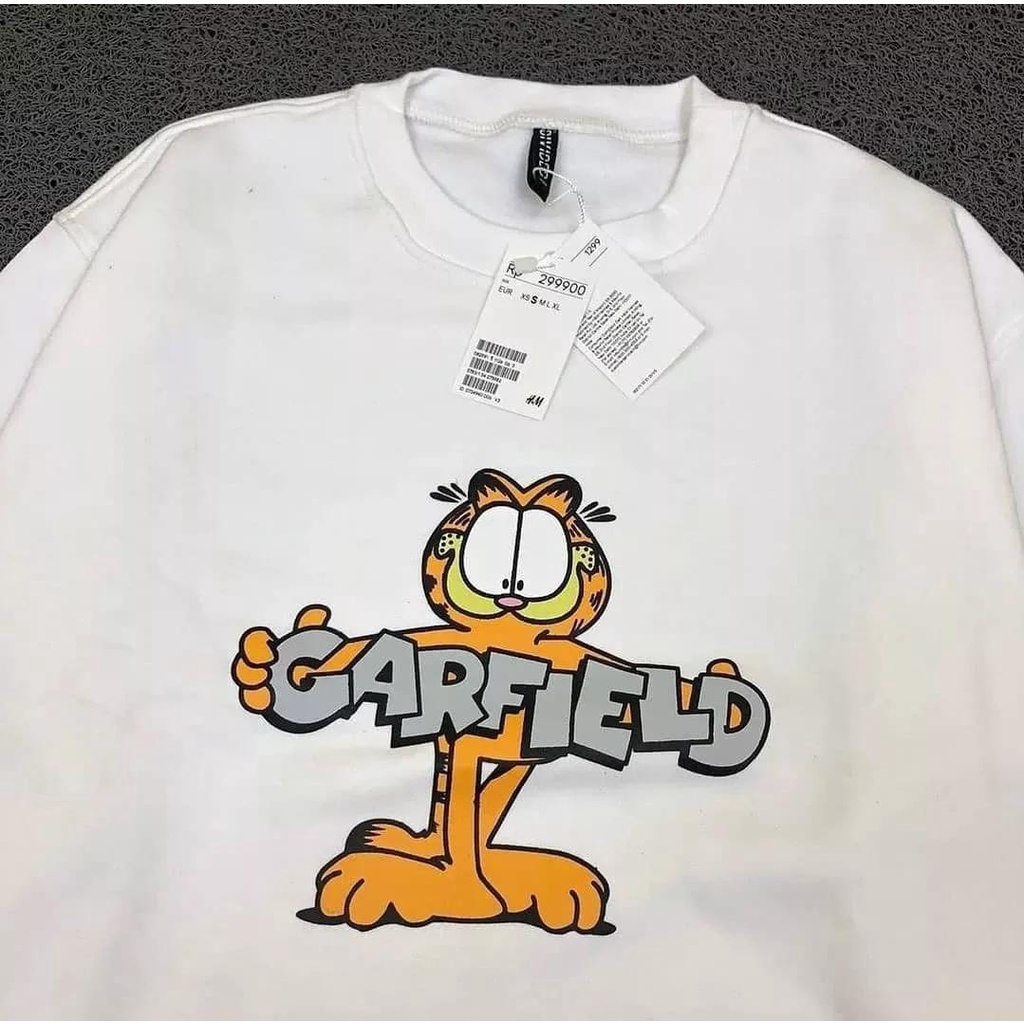 Sweater Hoodie Crewneck Pria Dan Wanita-Cruneck Nasa H*M Garfield Original Distro Putih Premium Pul Lebel Termurah