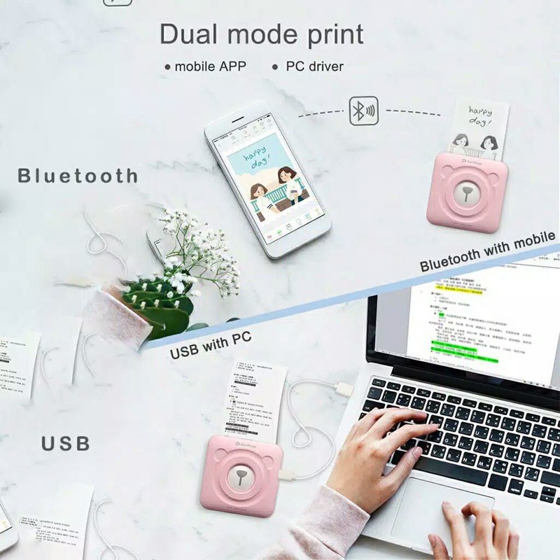 PeriPage 203 DPI Mini Portable Bluetooth Photo Printer Pocket Thermal Printing USB Connection Impres