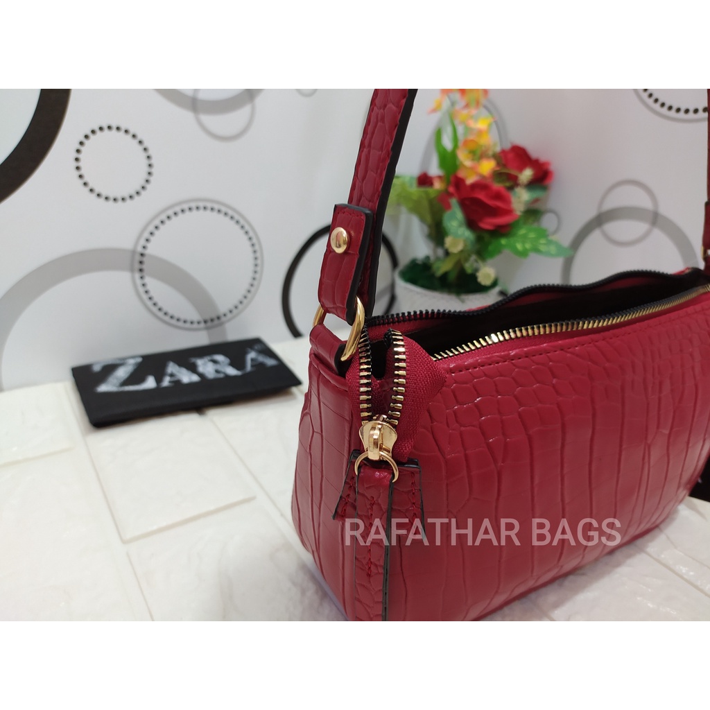 Tas selempang wanita z@rra alona 2 tali Top handle bag bahan croco semi premium