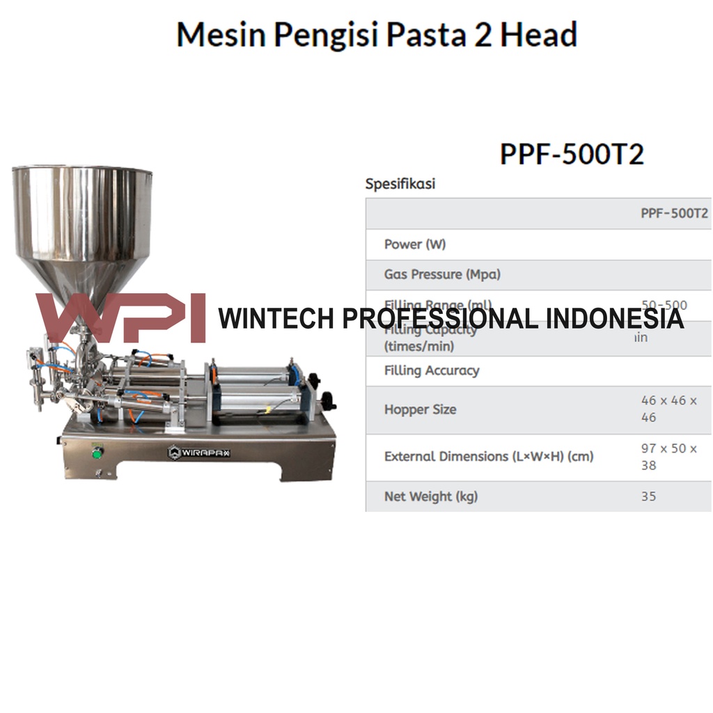 WiratecH PPF-500T2 Mesin Pengisi Pasta 2 Head/Piston Filling Machine