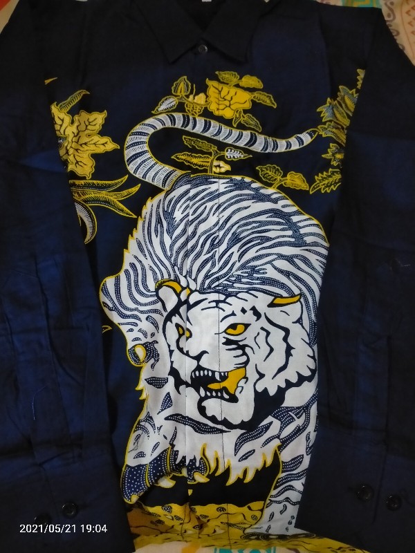 Batik Macan Kuning Dongker Full Furing Katun Halus Sragenan Ori Solo Size M-xxl
