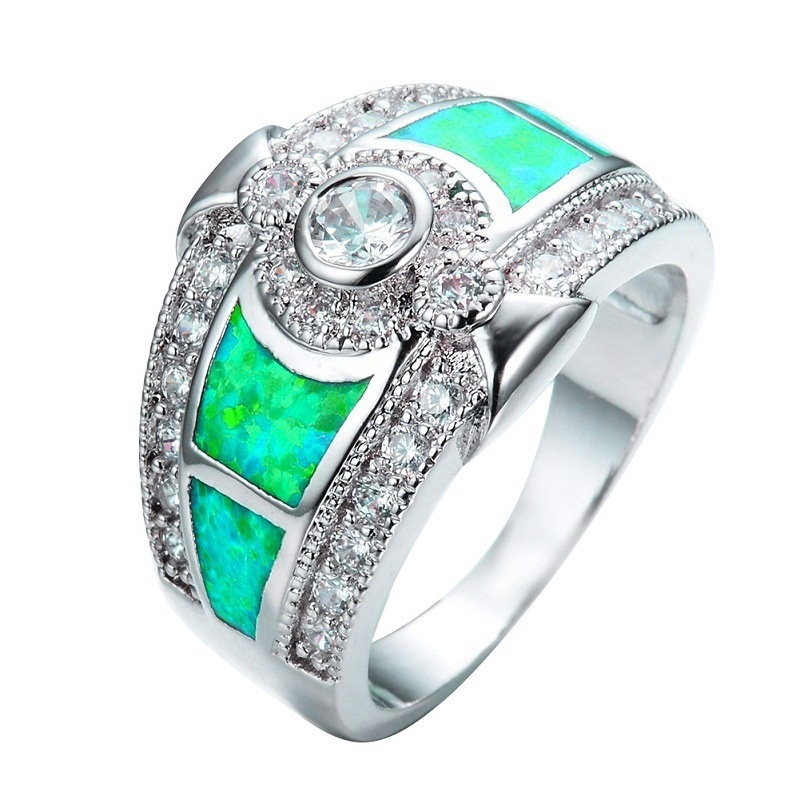 European and American fashion diamond white geometric opal ring
