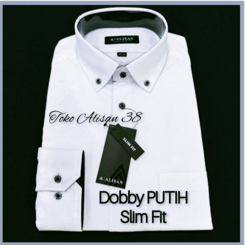 Kemeja Alisan Dobby Putih Slim Fit Lengan Panjang