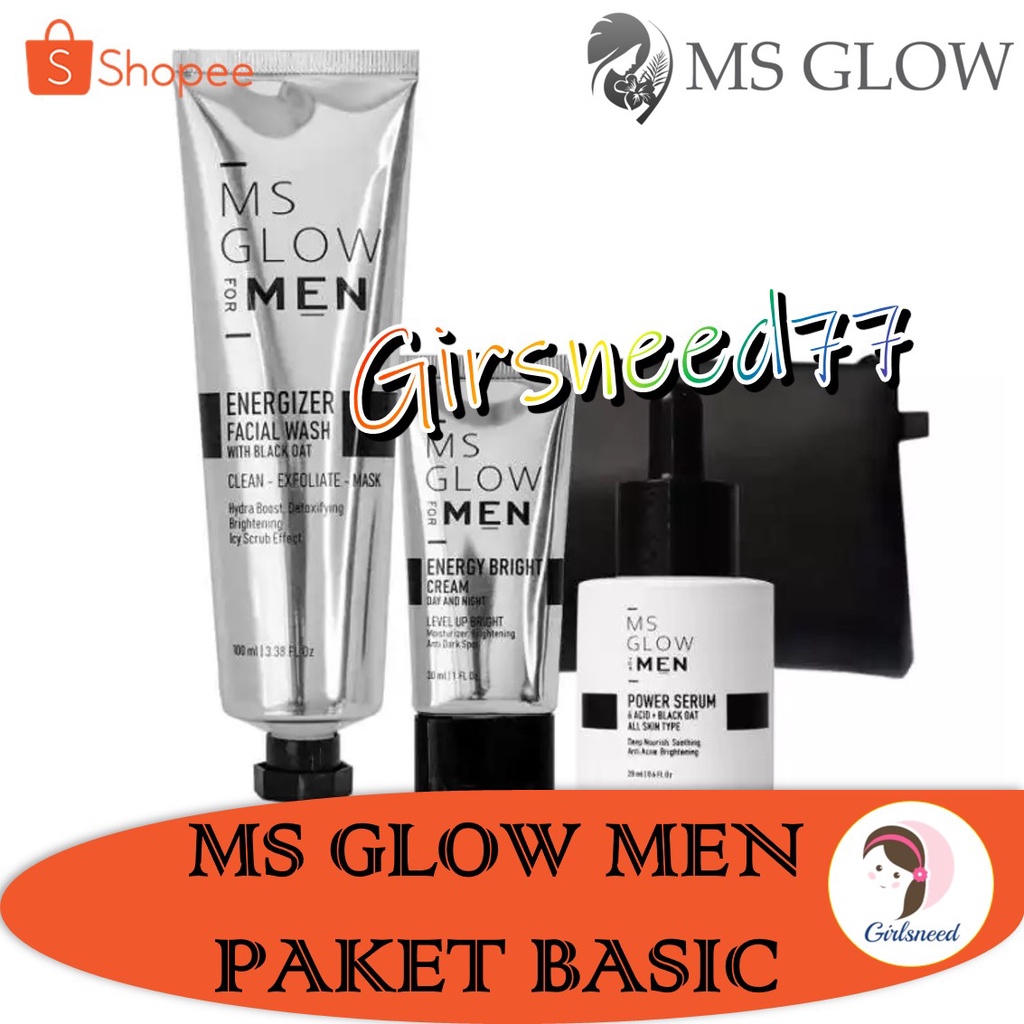 MS Glow For Men Paket Basic Series GIRLSNEED77 Facial Cleanser + Essence Serum + Cream