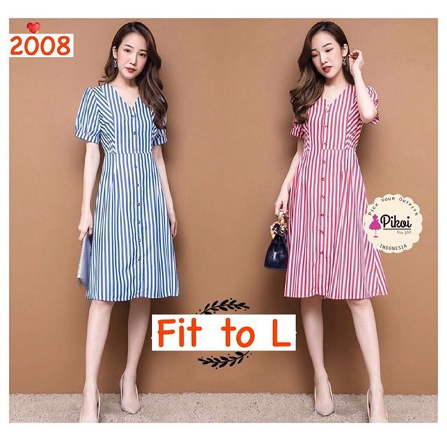 Dress katun cantik / dress button up / dress vintage / dress salur garis / dress sandra dewi / 2008